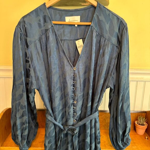 Anthropologie Medium green blue button up belted jump suit NWT - Picture 8 of 9